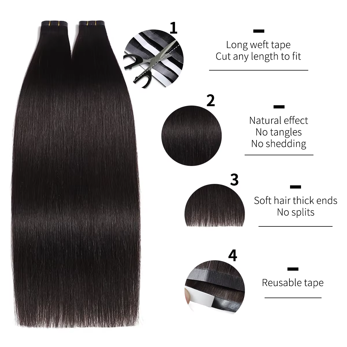 Extensions de cheveux à bandes adhésives 100% cheveux humains Remy lisses 50g une pièce 80cm de large pour une qualité professionnelle en salon