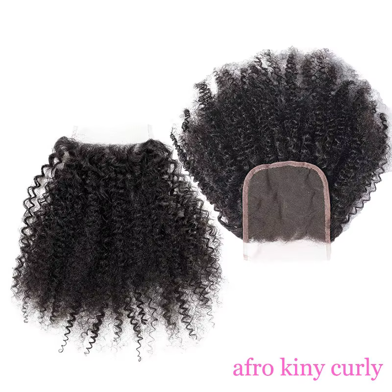 Afro crépus bouclés 4x4 5x5 dentelle fermeture Extensions de cheveux humains vague bouclée 4x4 5x5 Transparent