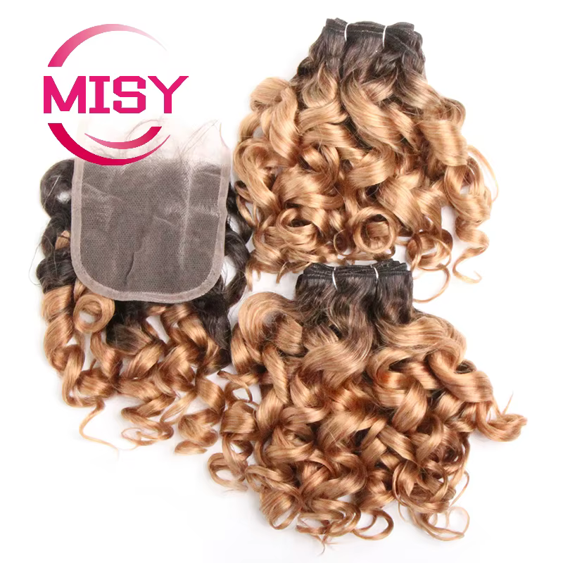 Tissage en lot brésilien naturel bouclé avec Lace Closure colorée 1B/27/30/33/99J