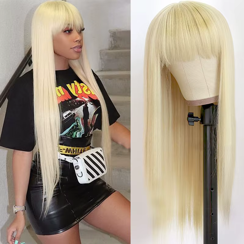 Perruque synthétique dorée légère de 26 pouces avec cheveux longs et raides pour cosplay d'Halloween
