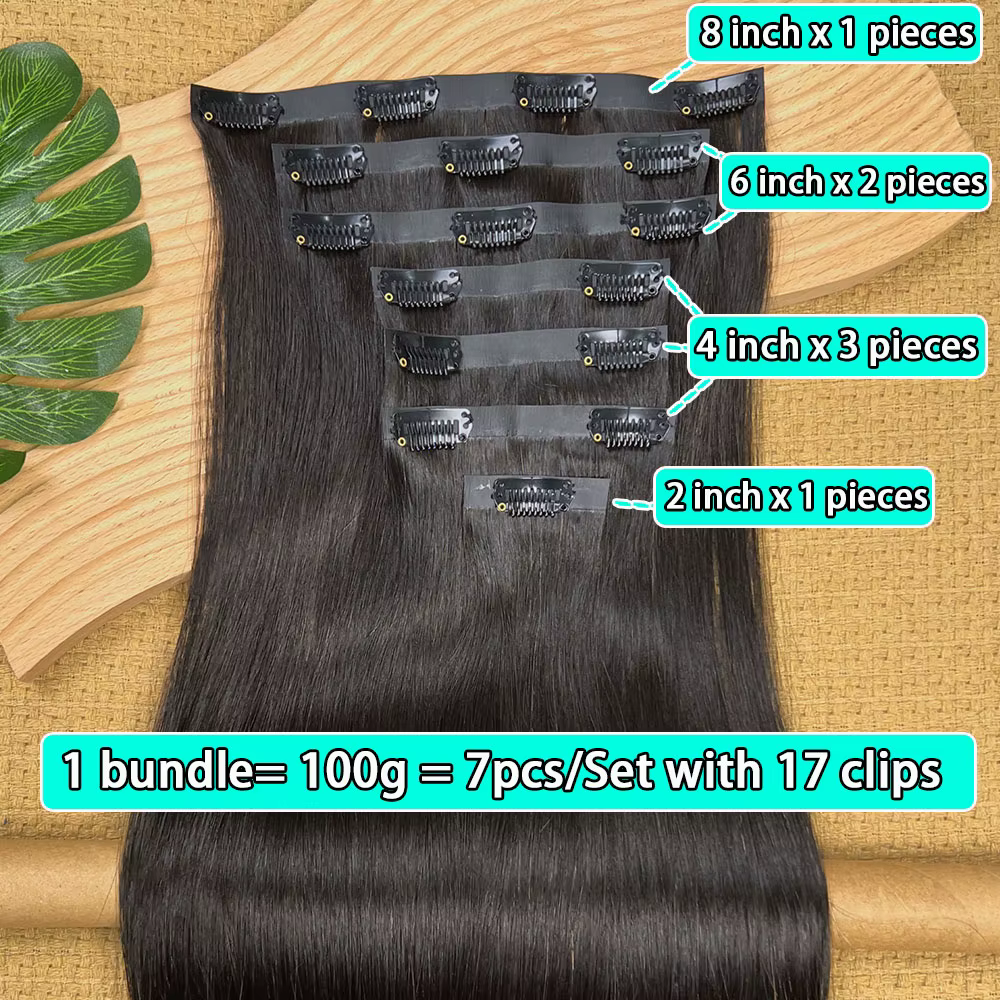 Extensions de cheveux vierges naturels à clipser