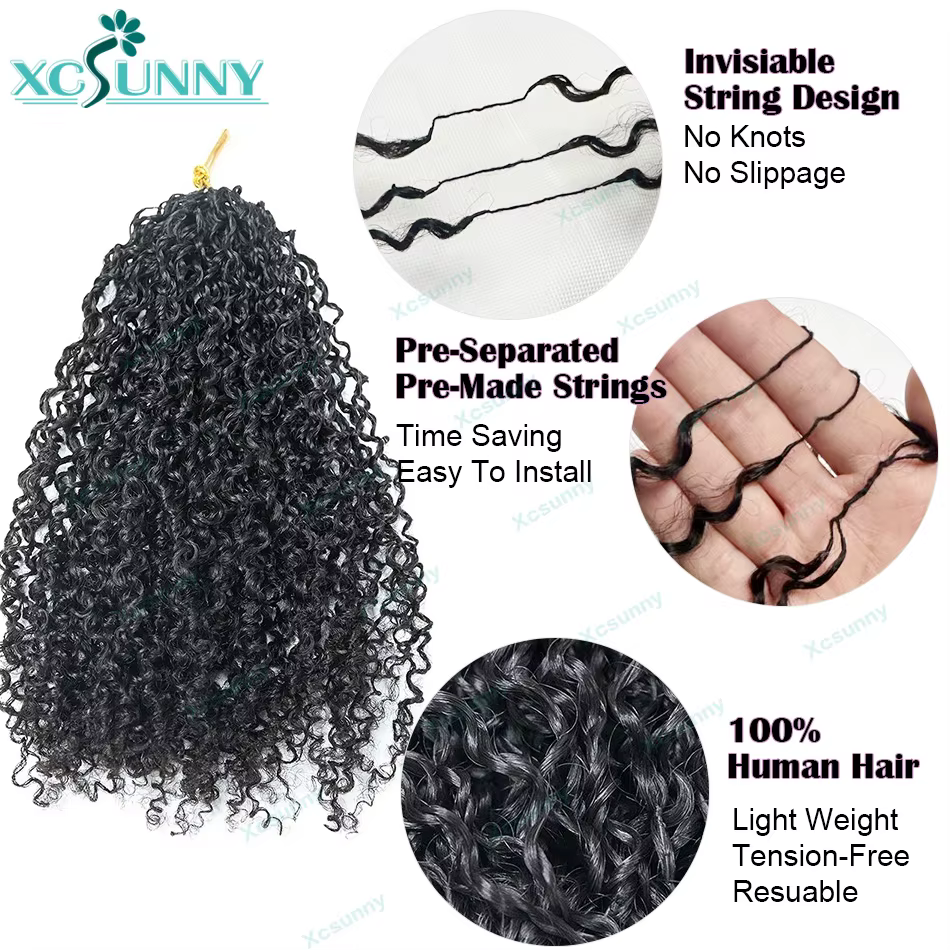 K ​ Inky bouclés Crochet Extensions de cheveux humains Afro crépus pré-séparés sans noeuds