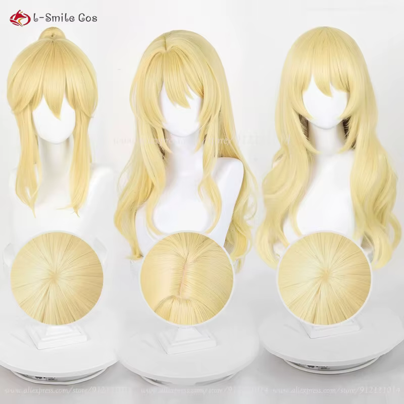 Miyazono Kaori Cosplay perruque 57 cm/65 cm de Long doré bouclés perruques résistant à la chaleur cheveux synthétiques Anime Cosplay Costumes perruque pour les femmes