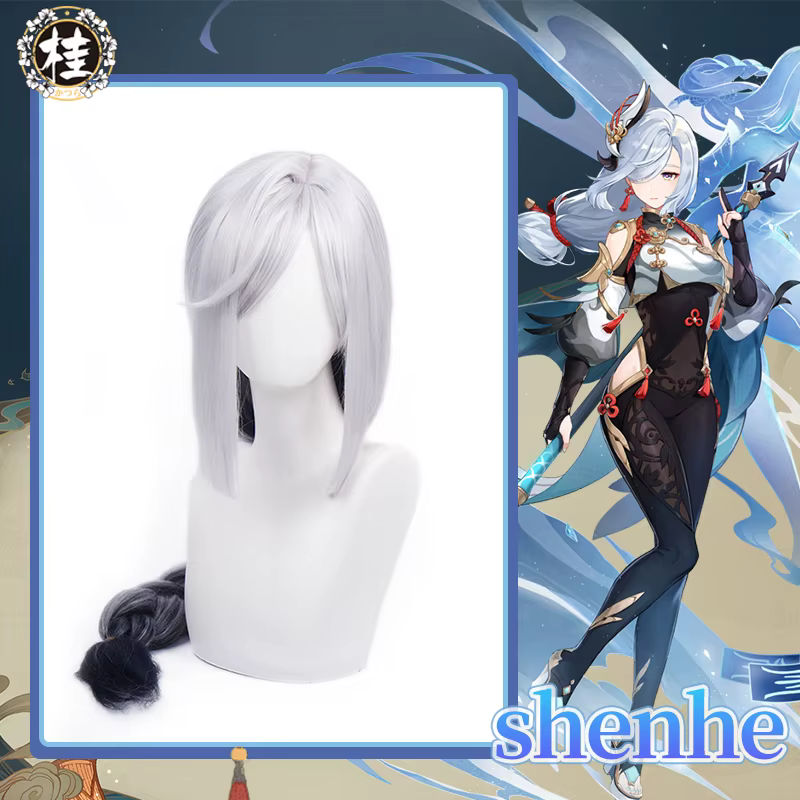 UWOWO-Perruque de cosplay Genshin Impact Shenhe, cheveux longs gris argenté, jeu de cheveux, Cryo Shen Rick, perruques d'Halloween, 100cm
