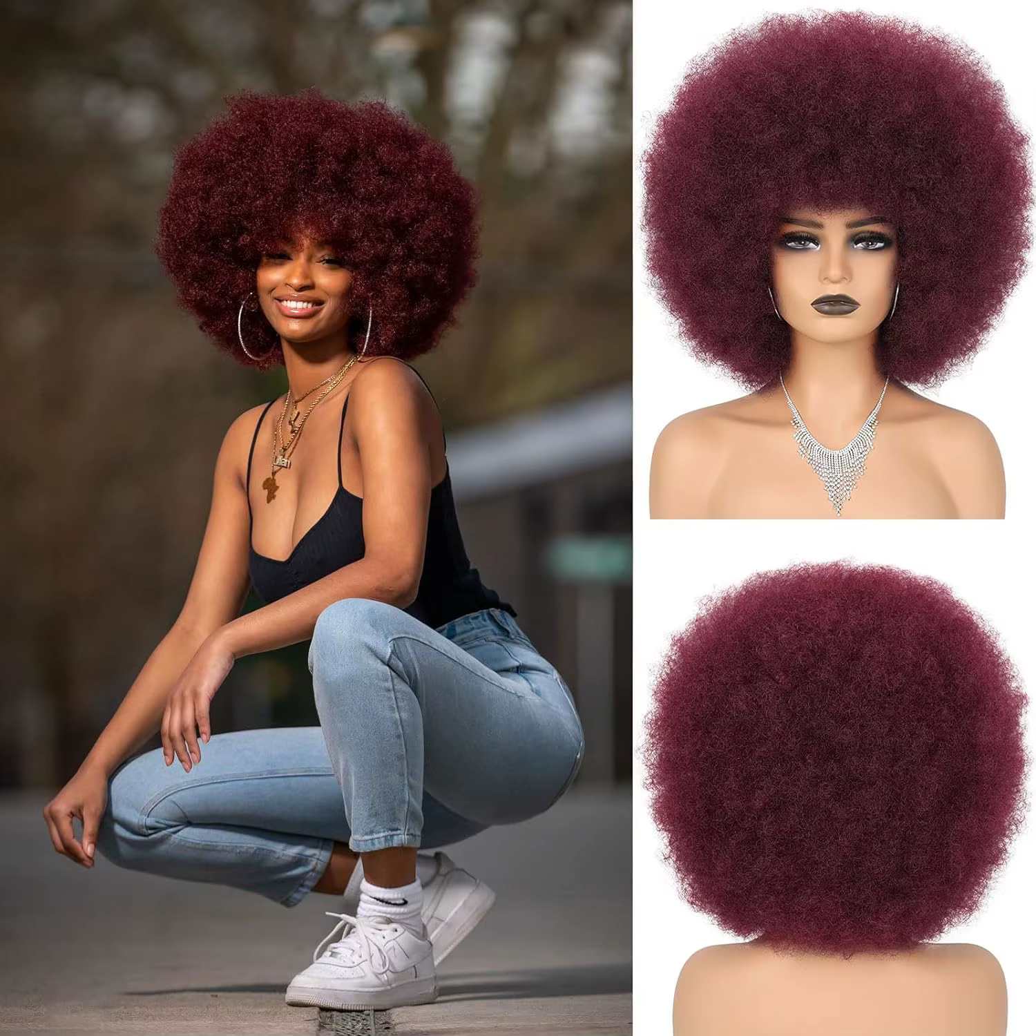 Perruques synthétiques Afro rouges pour femmes noires