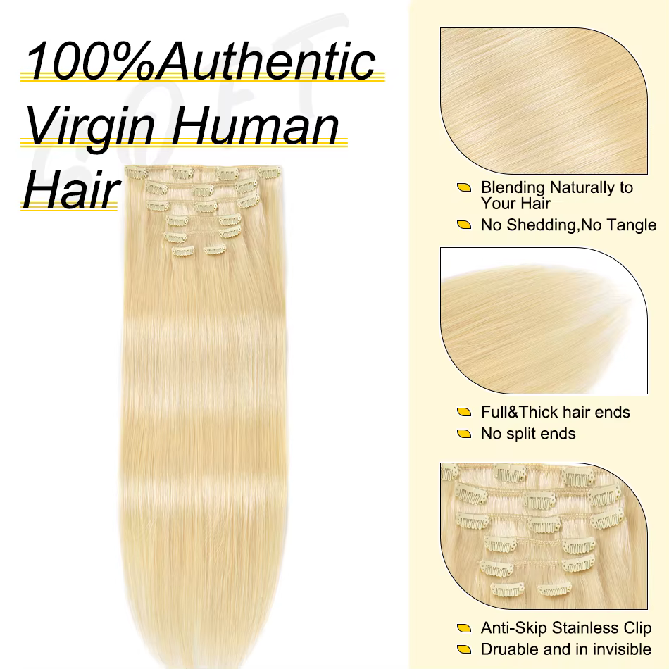 Ymir14-Extensions de cheveux humains à clipser