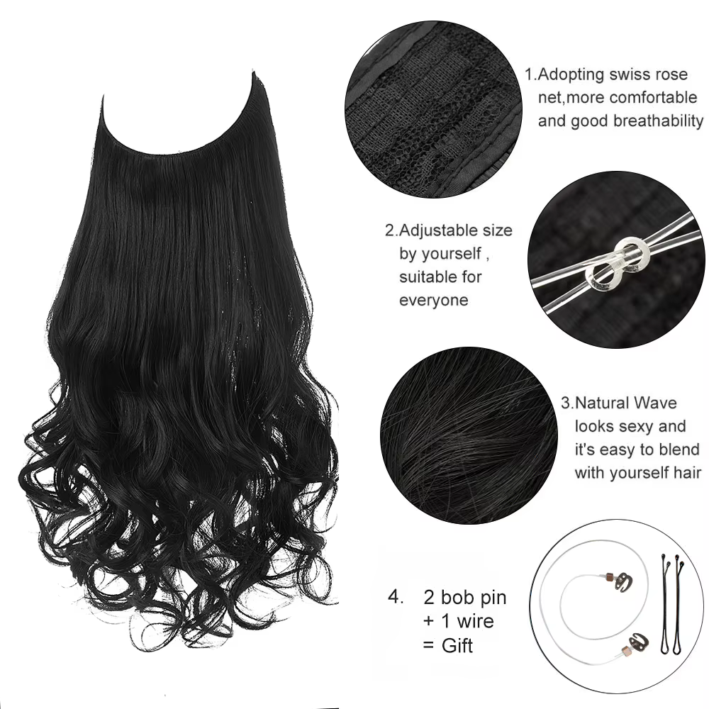 Extensions capillaires synthétiques invisibles de qualité supérieure, postiches sans Clips, postiche longue et ondulée naturelle, faux cheveux pour femmes