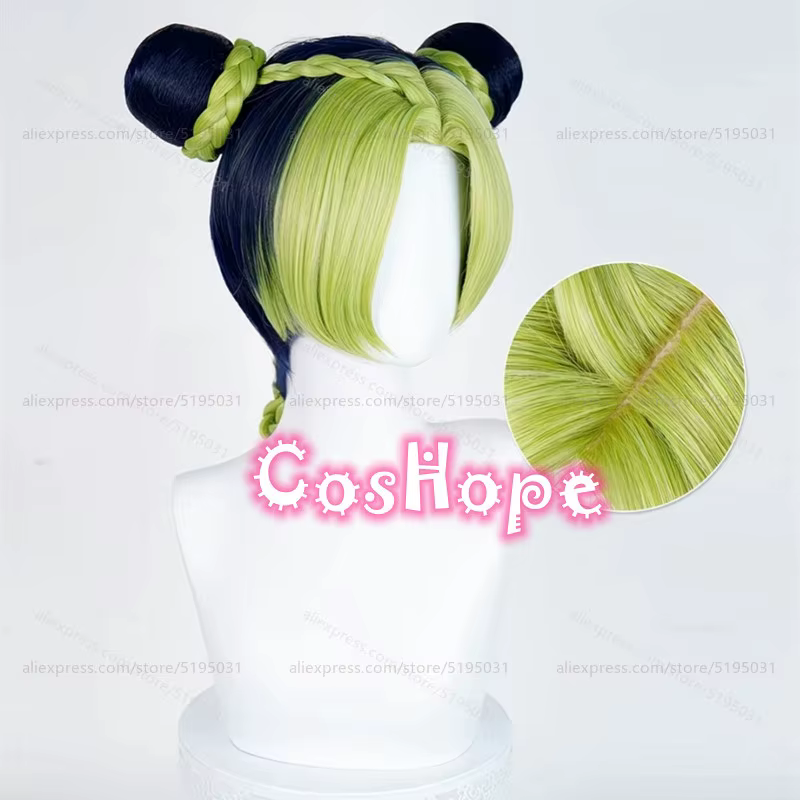 JOJO Jolyne Cujoh Cosplay perruque 30 cm bleu foncé vert
