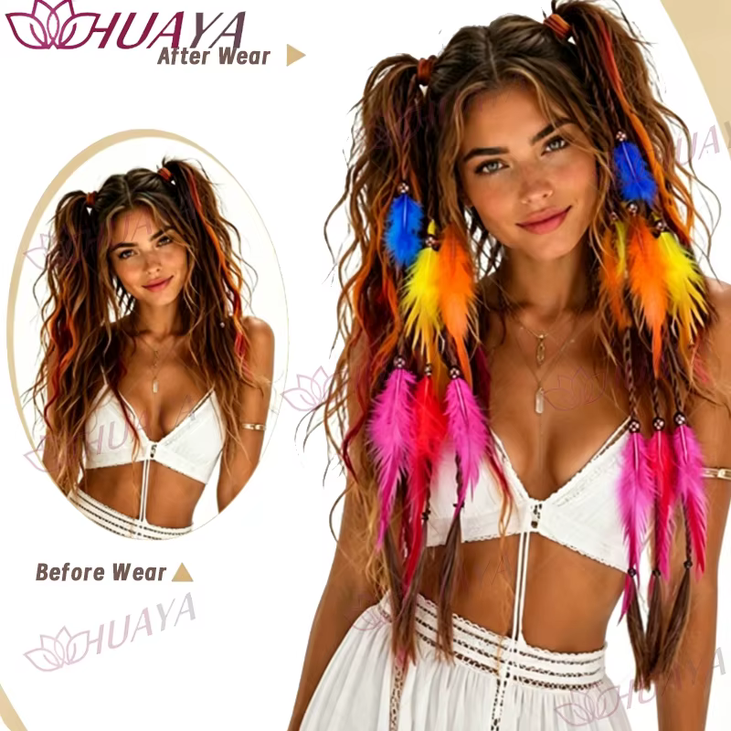 Extensions de cheveux synthétiques en plumes de style bohème pour femmes