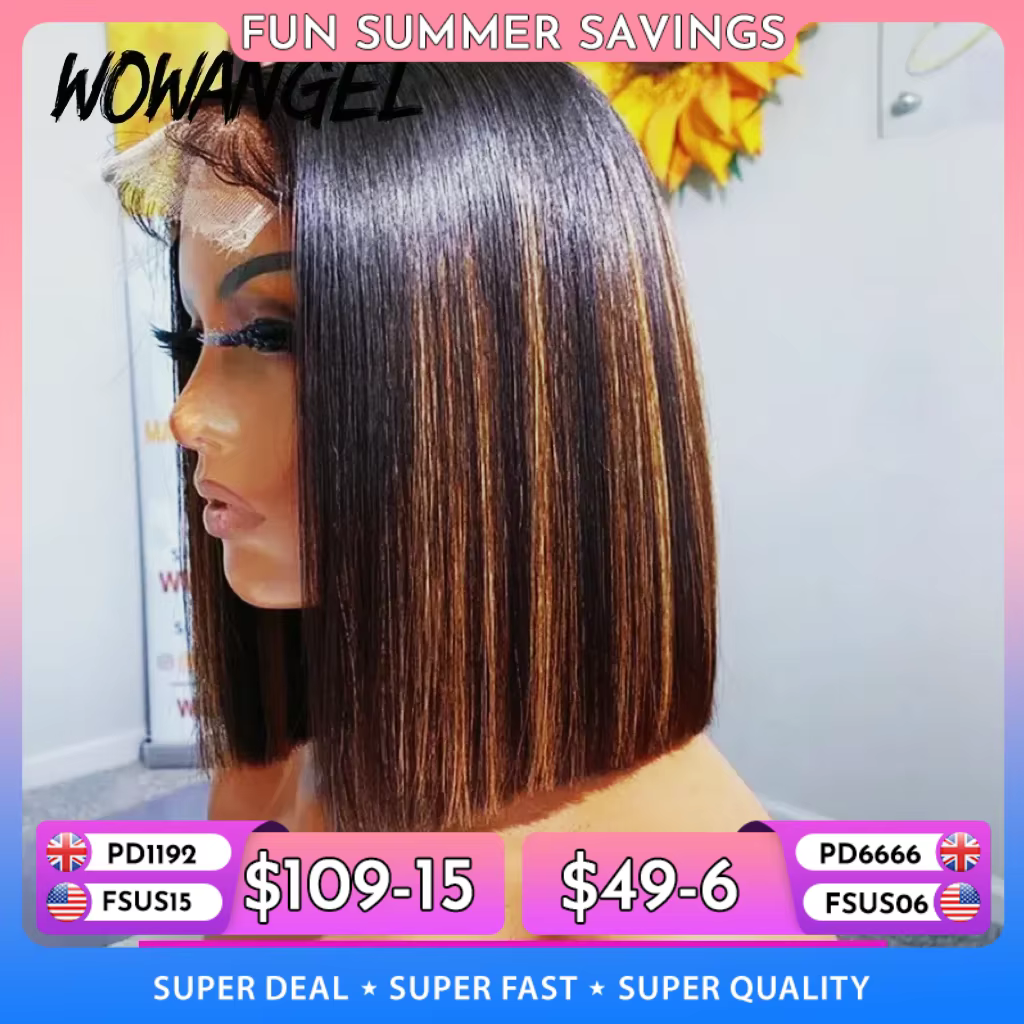 Wow Angel perruques Bob droites courtes 13x4 Lace Front
