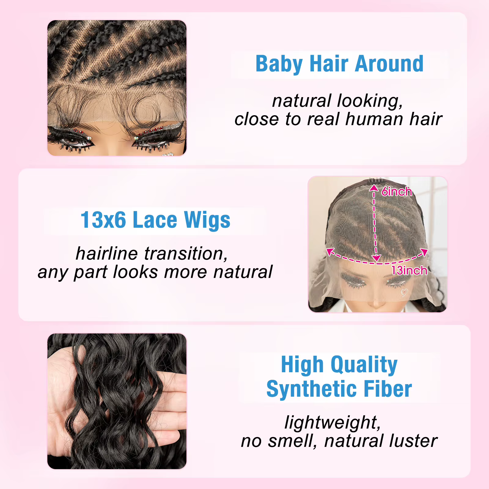 26 pouces synthétique Cornrow tressé perruque 13x6 dentelle frontale bouclés tressage perruque tresses africaines cheveux perruques pour les femmes noires