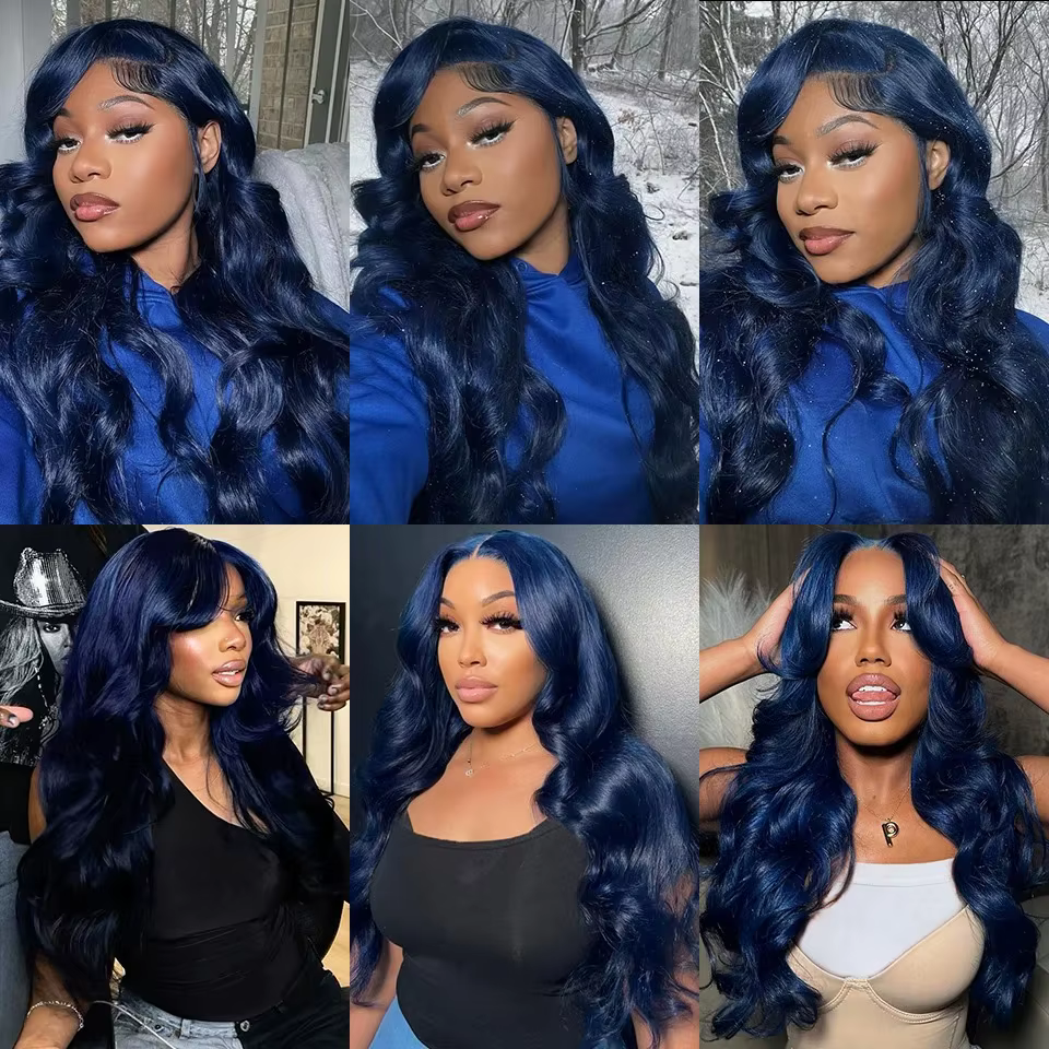 Perruque Lace Frontal Wig synthétique bleu foncé 13x4 HD