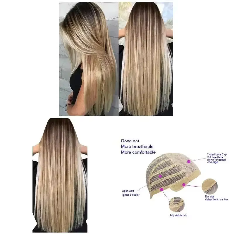  Perruque longue et lisse naturelle pour femmes