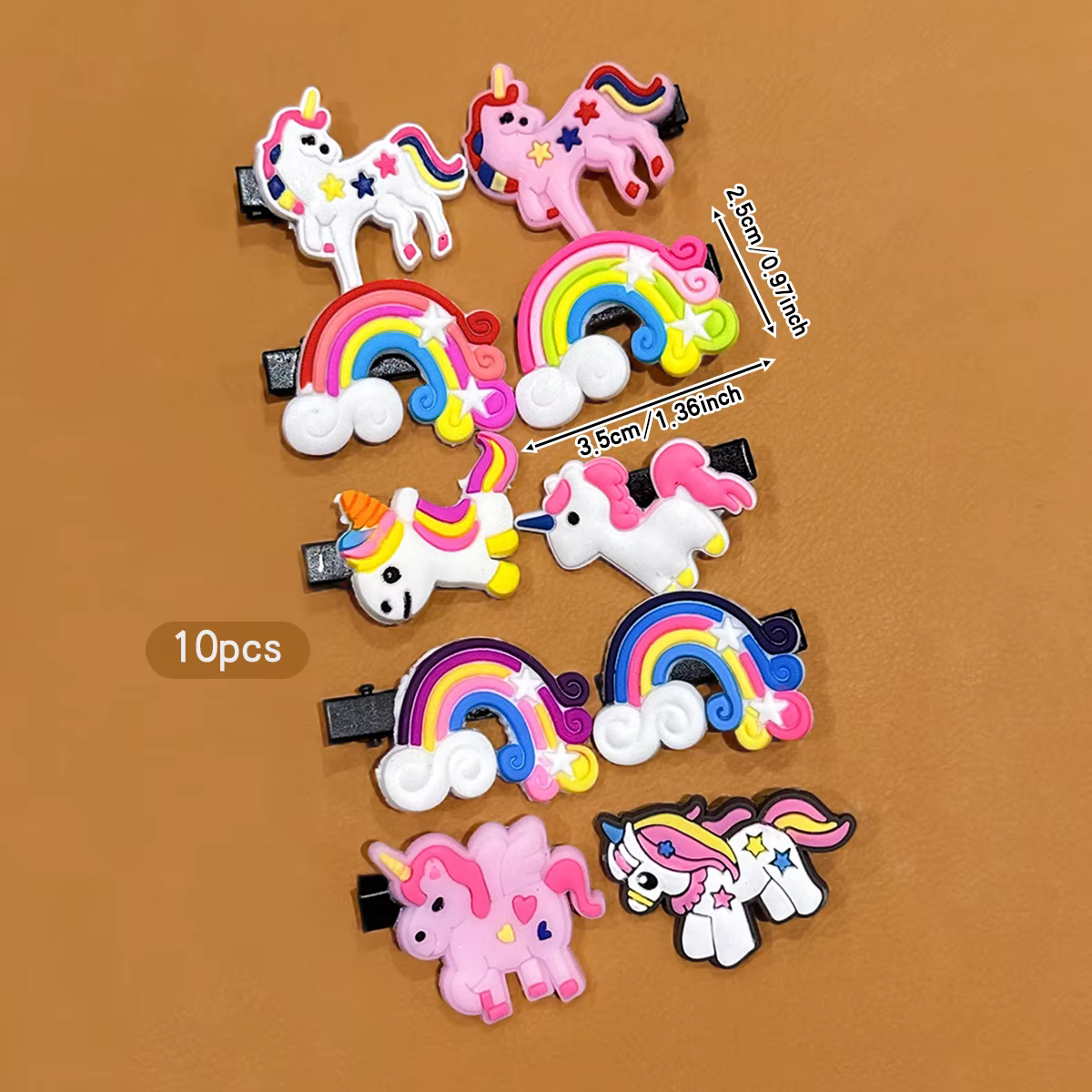 10 pinces à cheveux poney arc-en-ciel