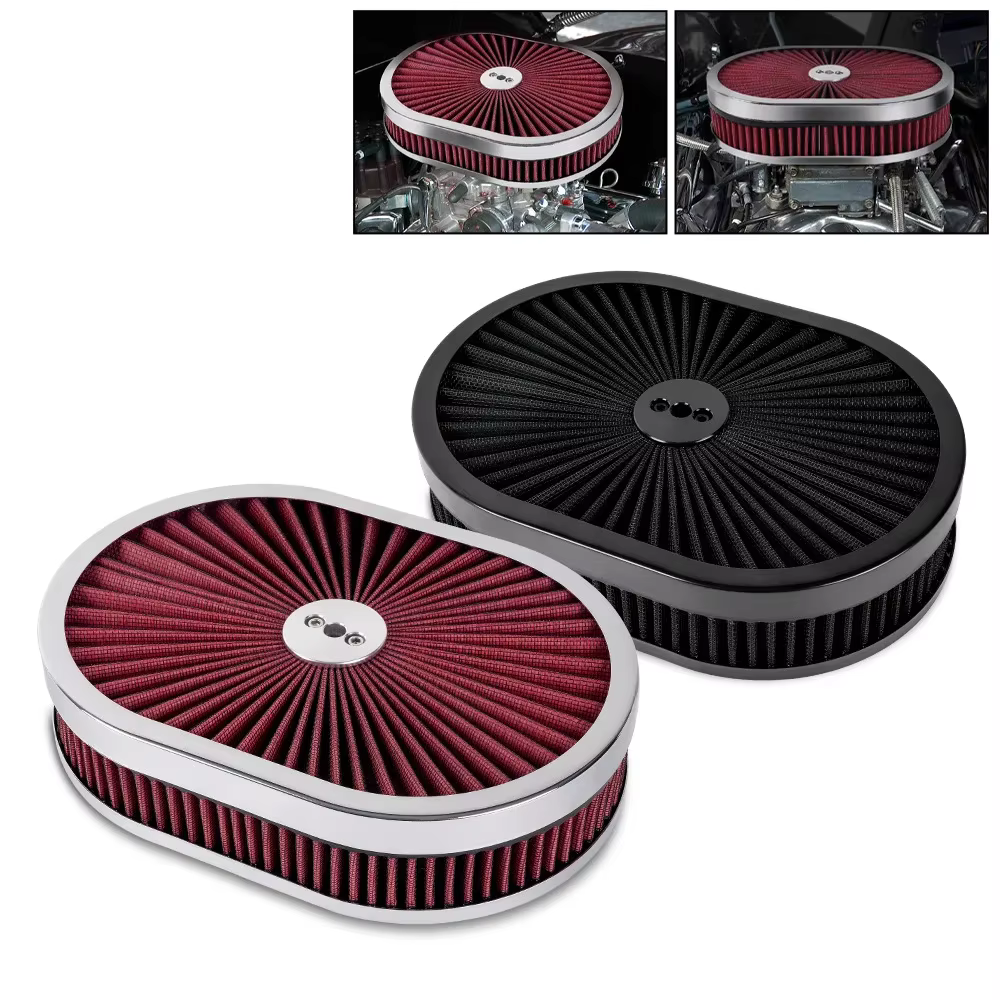 Filtre à air chromé à haut débit avec couvercle traversant, filtre à air nar, col de carburateur, GMC oral y, Ford DNIB, Dodge, 12x2 po, 5-1/8 po