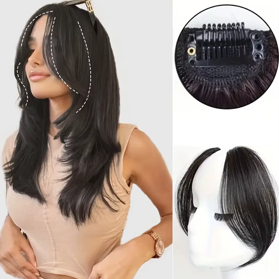 2 pièces frange latérale Extension de cheveux synthétiques pince facile