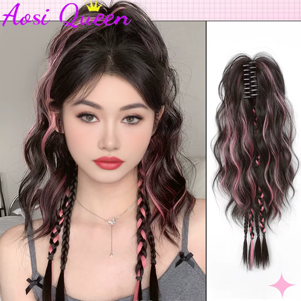 AOSI synthétique pince à griffes queue de cheval Extensions de cheveux court bouclés queue naturelle faux cheveux pour les femmes queue de cheval mettre en évidence la poudre
