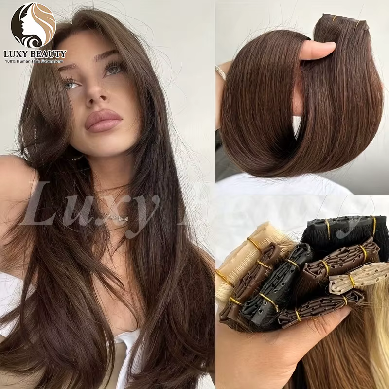 Extensions de cheveux humains à trame perforée Brown Butterfly Hole Weft