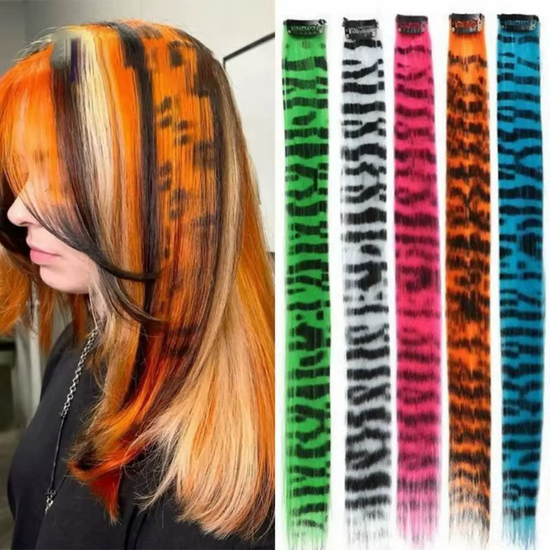 Extensions de cheveux synthétiques à clipser imprimées à rayures