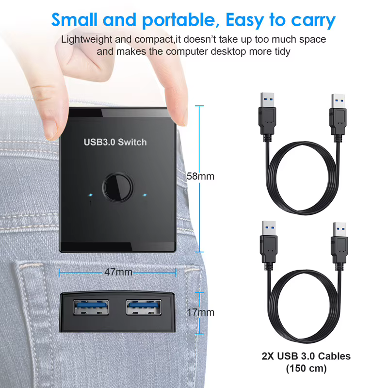 Commutateur USB 3.0 1x2/2x1, Hub USB bidirectionnel, commutateur USB 3.0, extension USB 3.0, contrôleur partagé pour PC, ordinateur portable