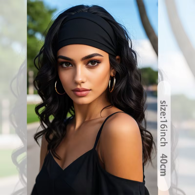 WIGSIN 16 pouces synthétique bandeau court vague d'eau perruque de cheveux bouclés pour les femmes respirant