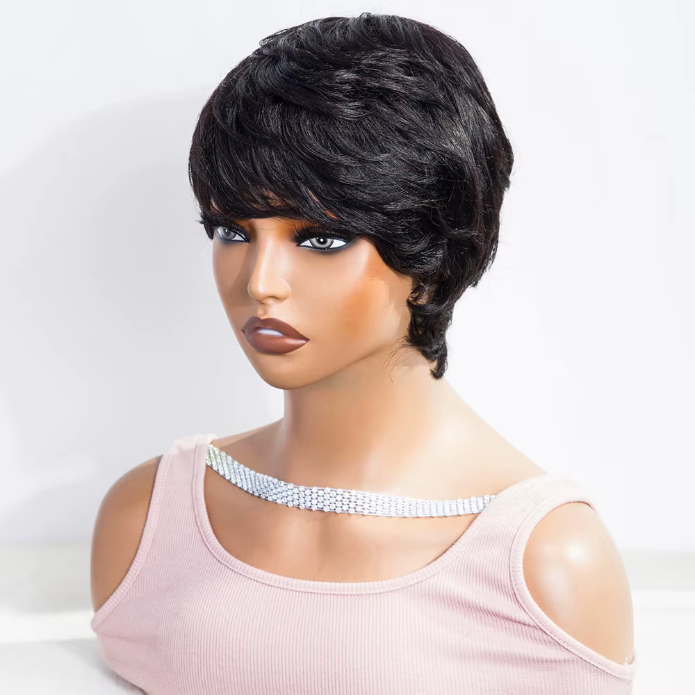 Perruque de cheveux humains coupe Pixie pour femmes blanches