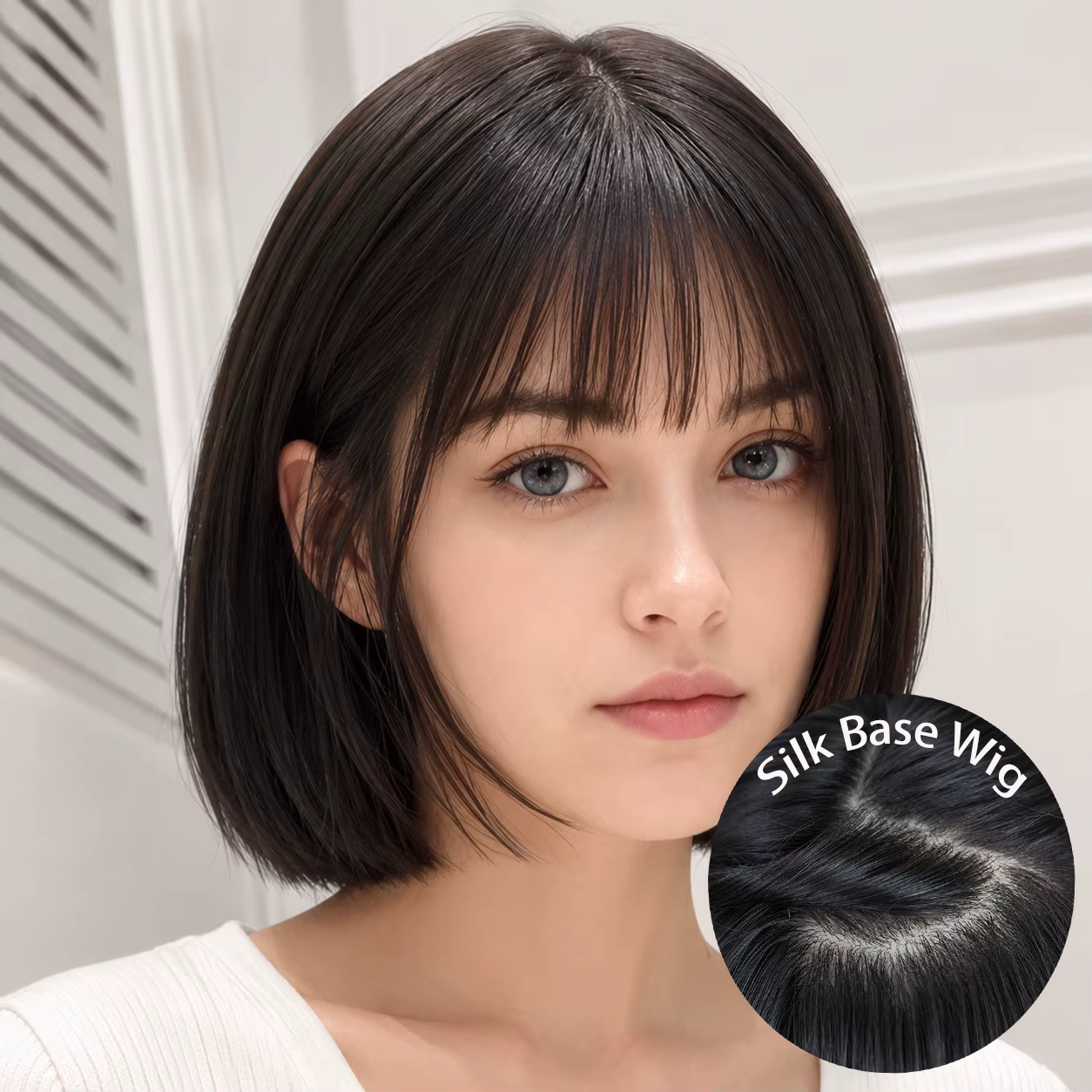 Perruque Bobo à franges en cheveux humains 100% sans colle