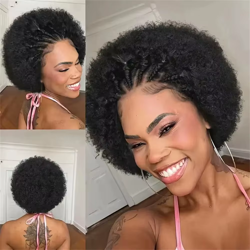 Perruques tressées bouclées afro kinky en cheveux humains