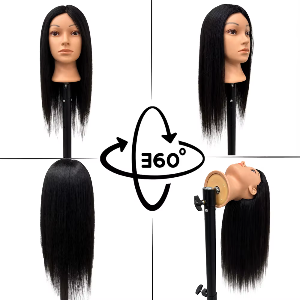 Tête de mannequin de 20 pouces en cheveux naturels pour la formation en salon de coiffure