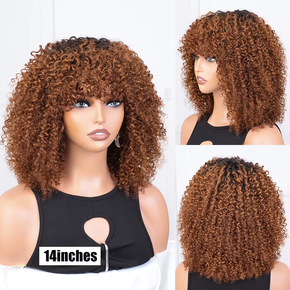 Perruques Bob Courtes Bouclées Brunes en Cheveux Humains