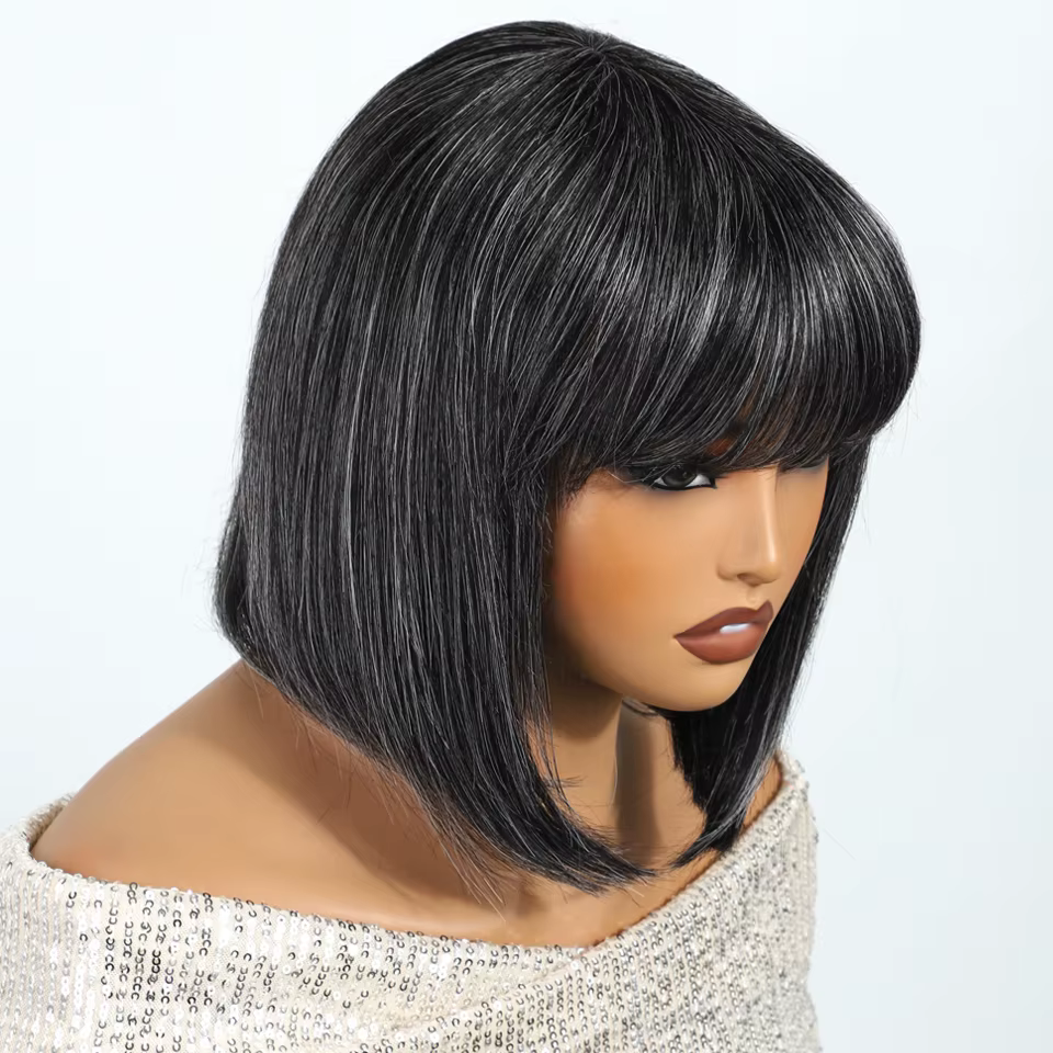 Lekker gris sel et poivre court droit Bob 100% perruques de cheveux humains pour les femmes brésilien Remy