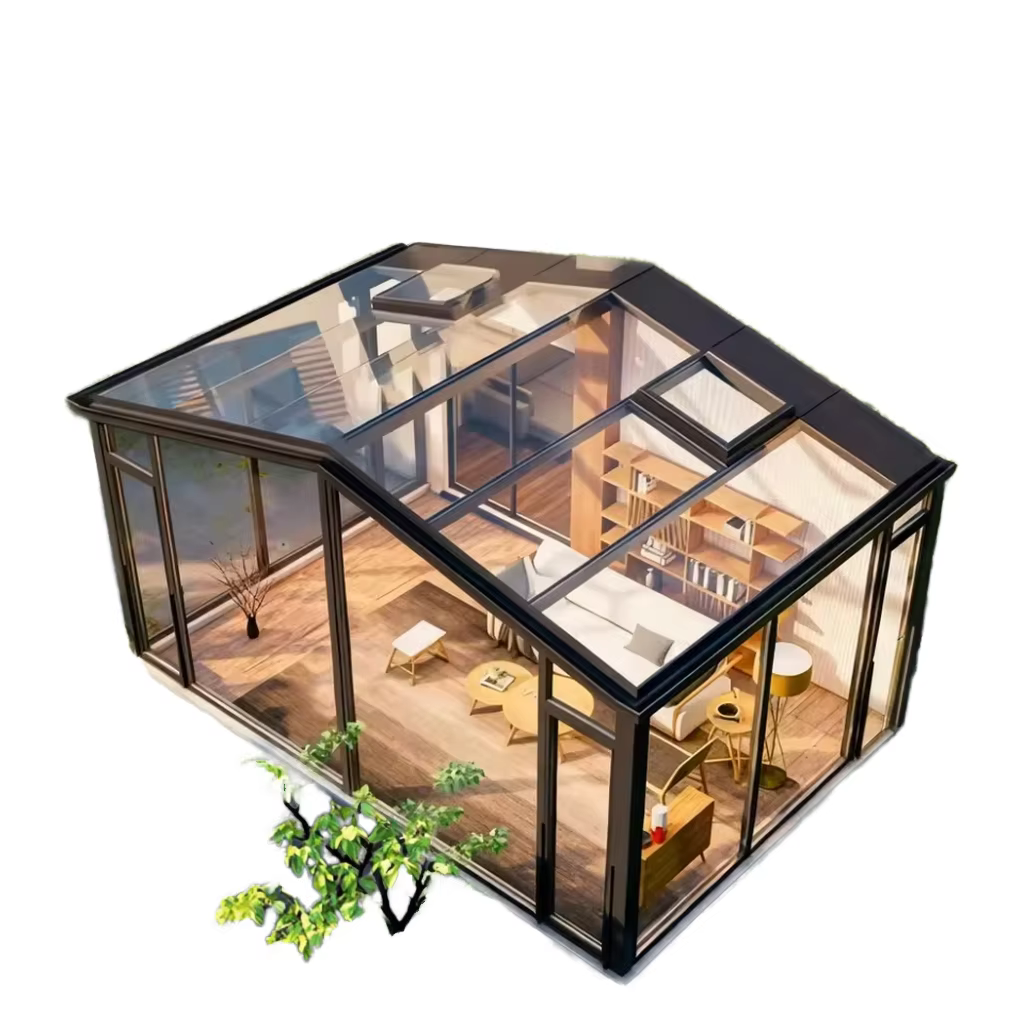 Verrière moderne à toit incliné en aluminium et verre, double vitrage isolant, pour villa, patio et jardin