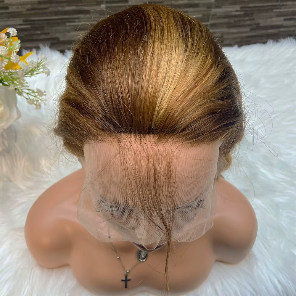 Perruques colorées avec mèches, cheveux humains, perruque frontale en dentelle HD 13x4 13x6, cheveux brésiliens 100% naturels, blond ombré P4/27, perruques ondulées