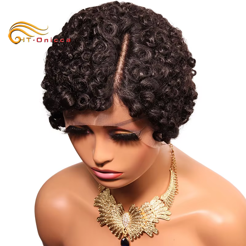 Perruque coupe lutin pour femmes cheveux bouclés dentelle avant perruques