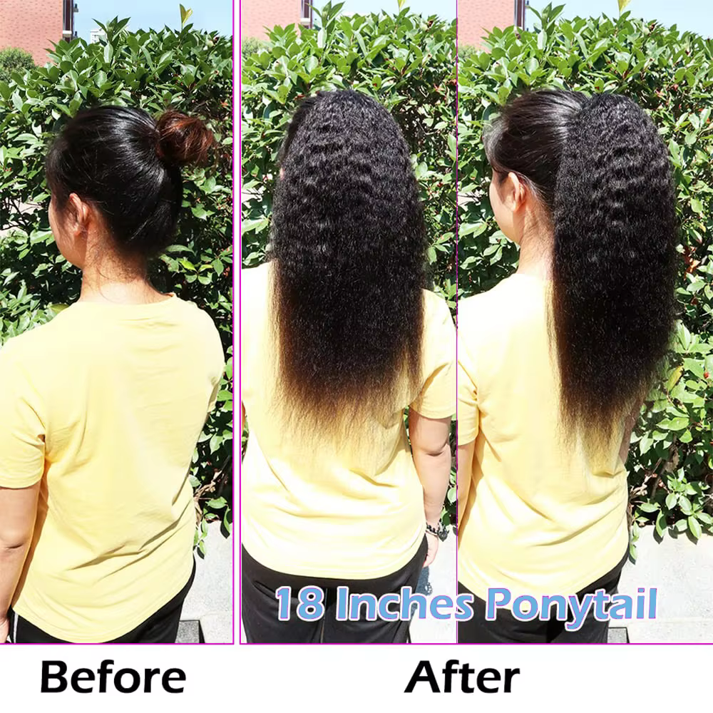 Extension de cheveux humains Kinky Straight Ponytail pour femme
