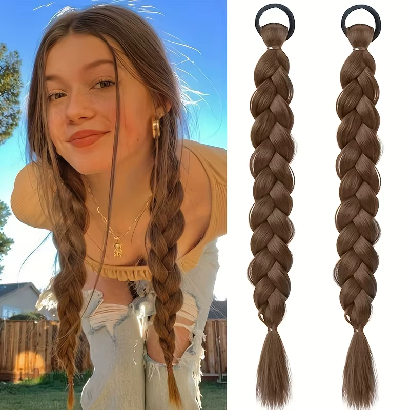 2 extensions de cheveux synthétiques tressées longues à enrouler