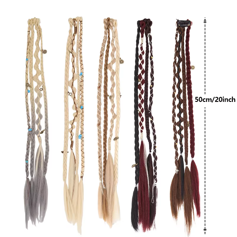 Lot de 2 extensions synthétiques tressées – Style à 4 brins avec accessoires charmants