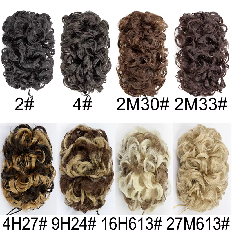 Extension de chignon synthétique bouclé et ébouriffé