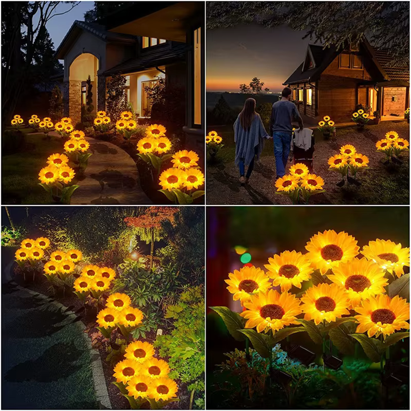 Le tournesol solaire allume les lumières jaunes extérieures de fleur de soleil de LED adaptées à la décoration de jardin de voie de rue de pelouse de cour de tache scénique