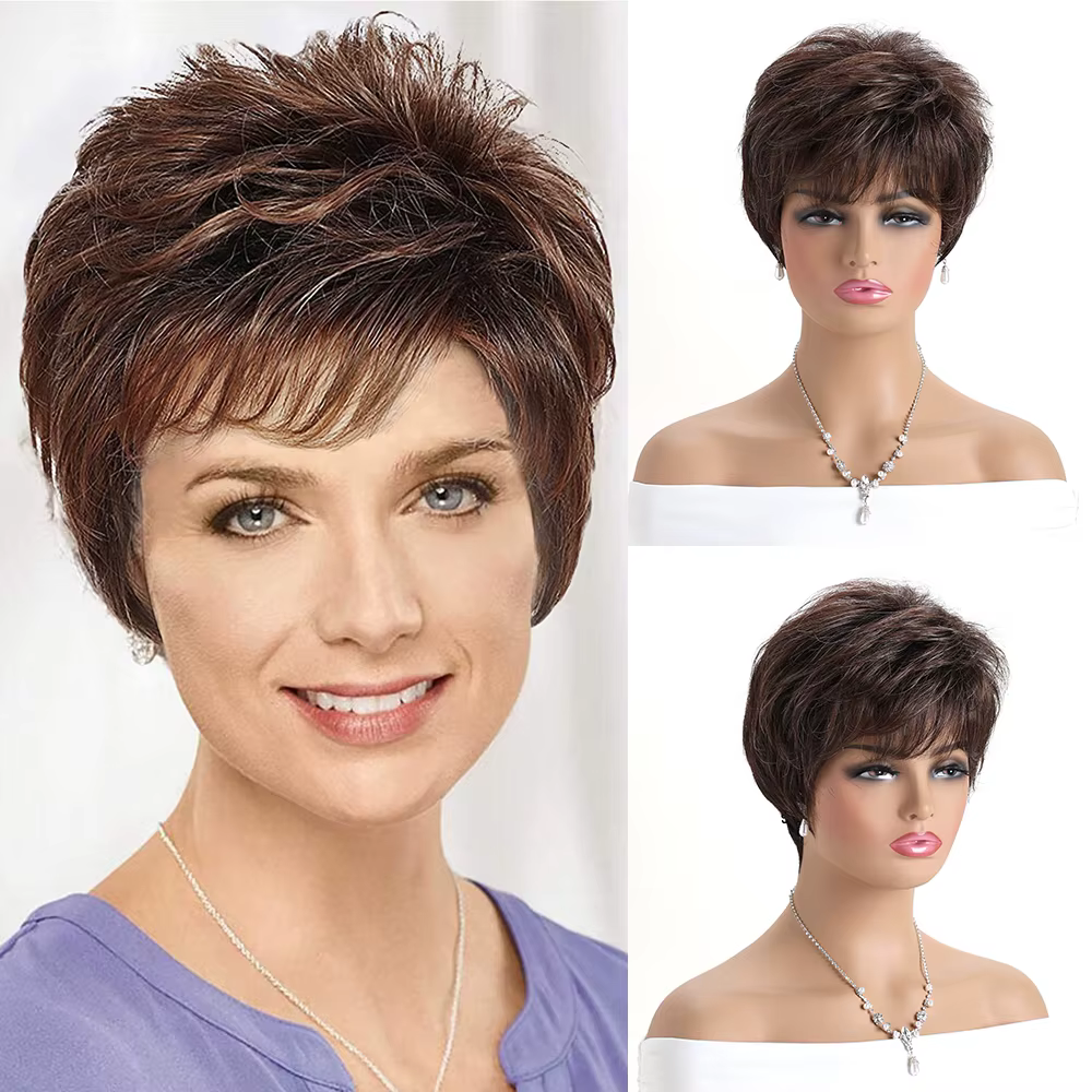Perruque synthétique brune naturelle pour femmes