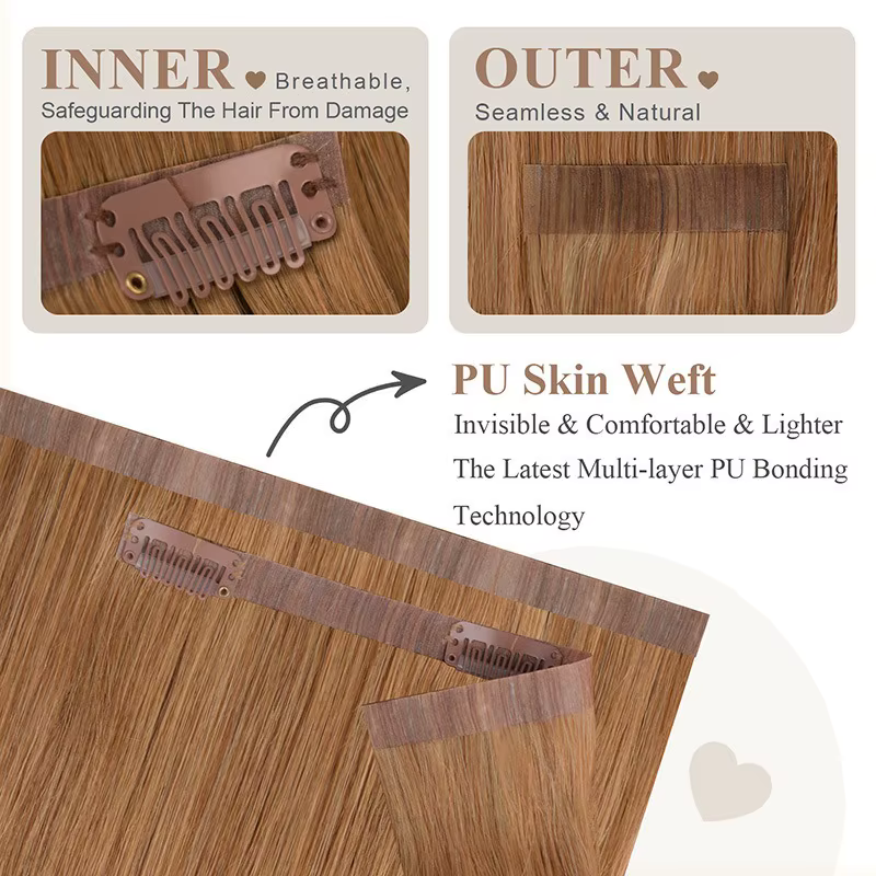 Clip en PU dans les extensions de cheveux humains # Perruques invisibles pour femmes
