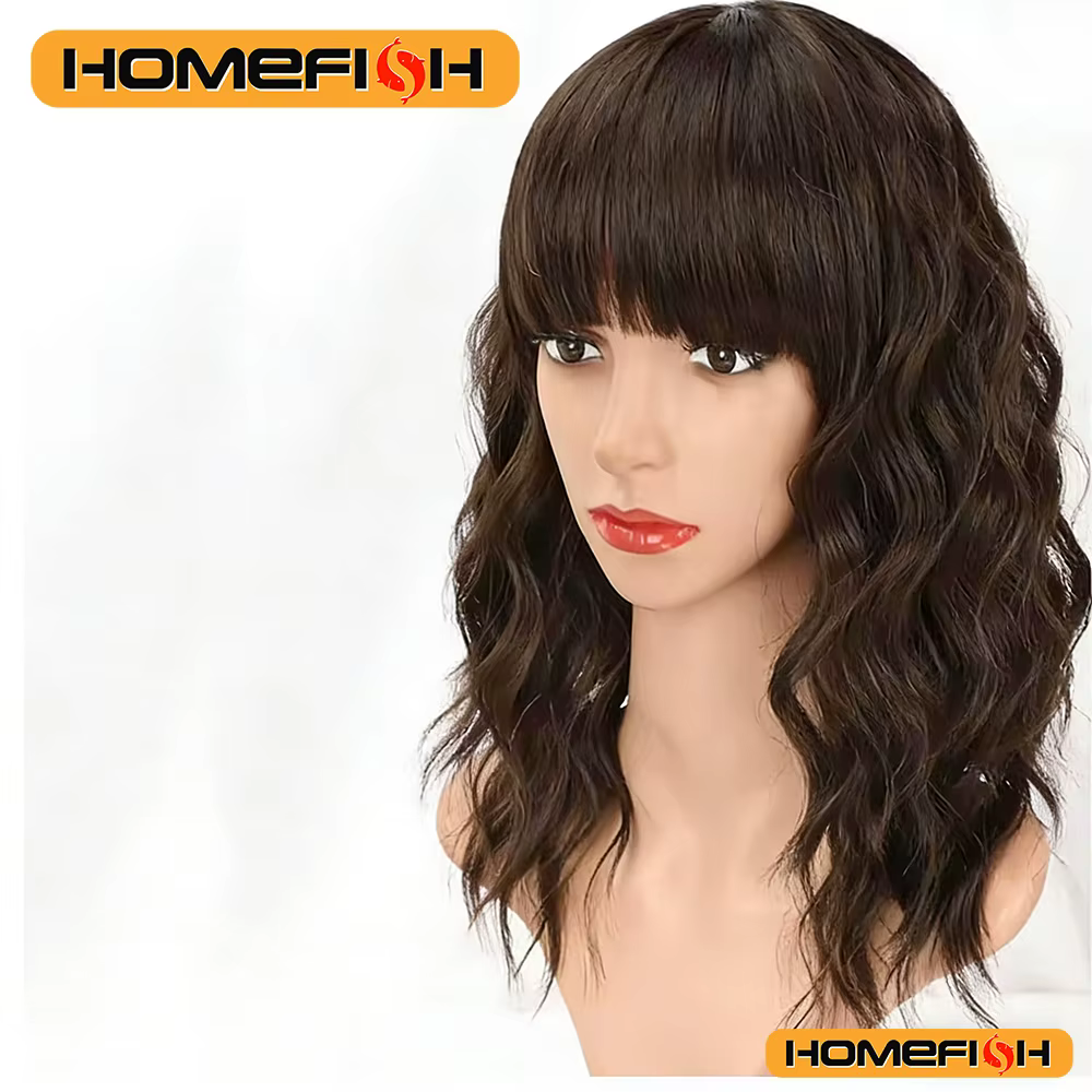 Perruque synthétique à boucles avec frange – Coiffure quotidienne polyvalente pour femme