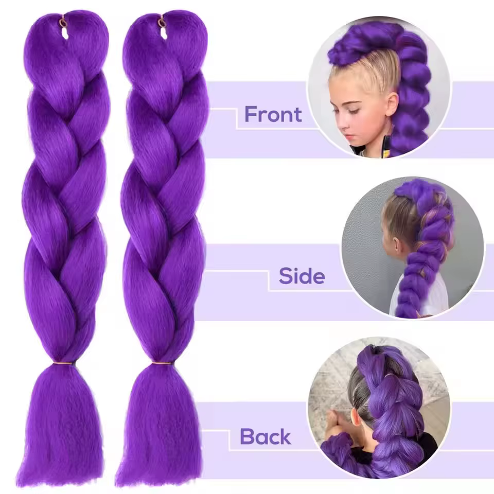 Extensions de cheveux synthétiques tressés violets longs de 24 pouces