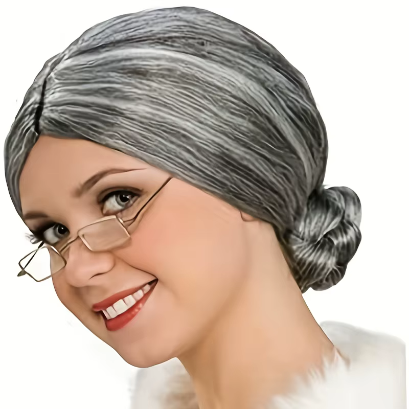 Perruque synthétique grise pour femme âgée