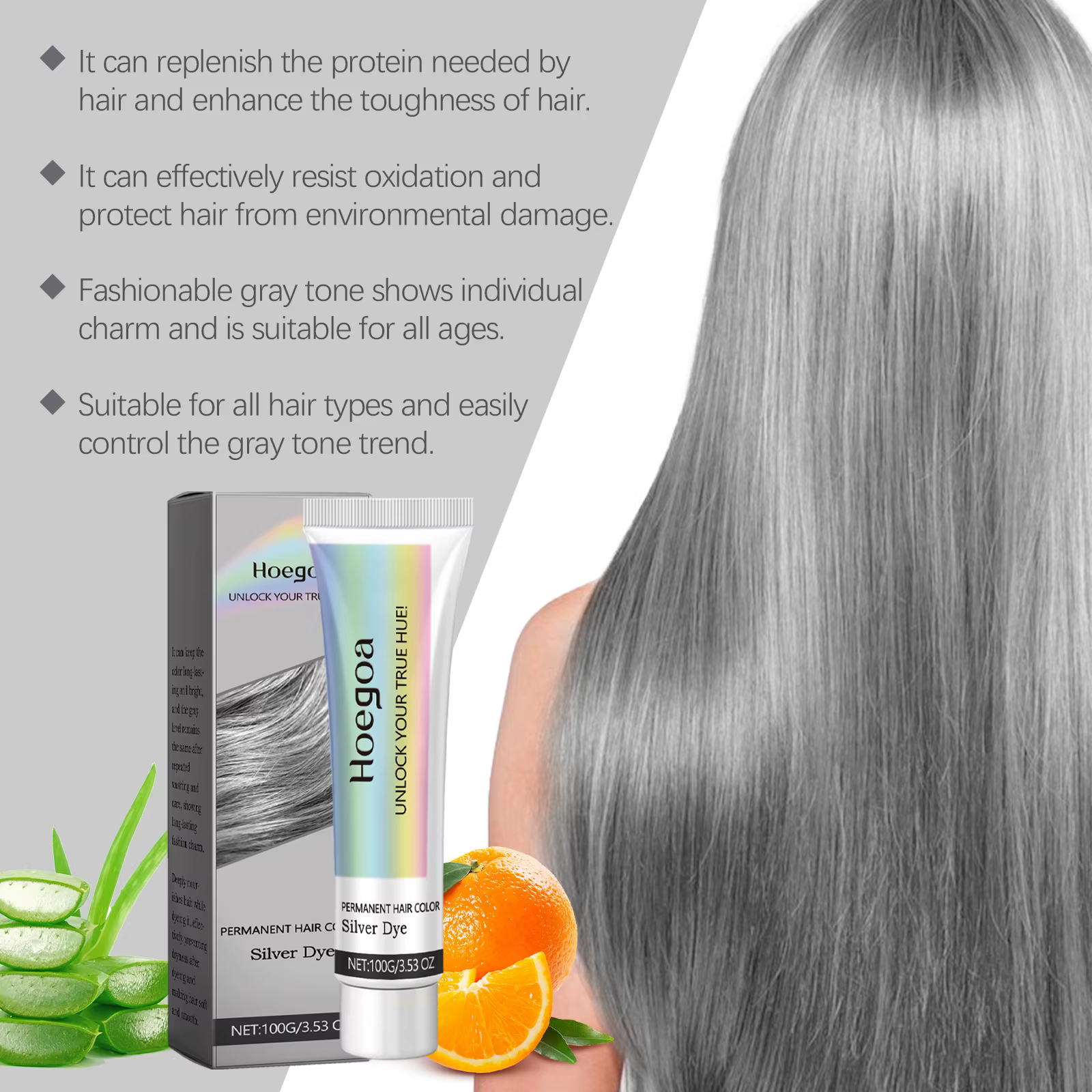 HOEGOA couleur grise mode charme teinture pour cheveux alimentation en profondeur effet Stable longue durée formule