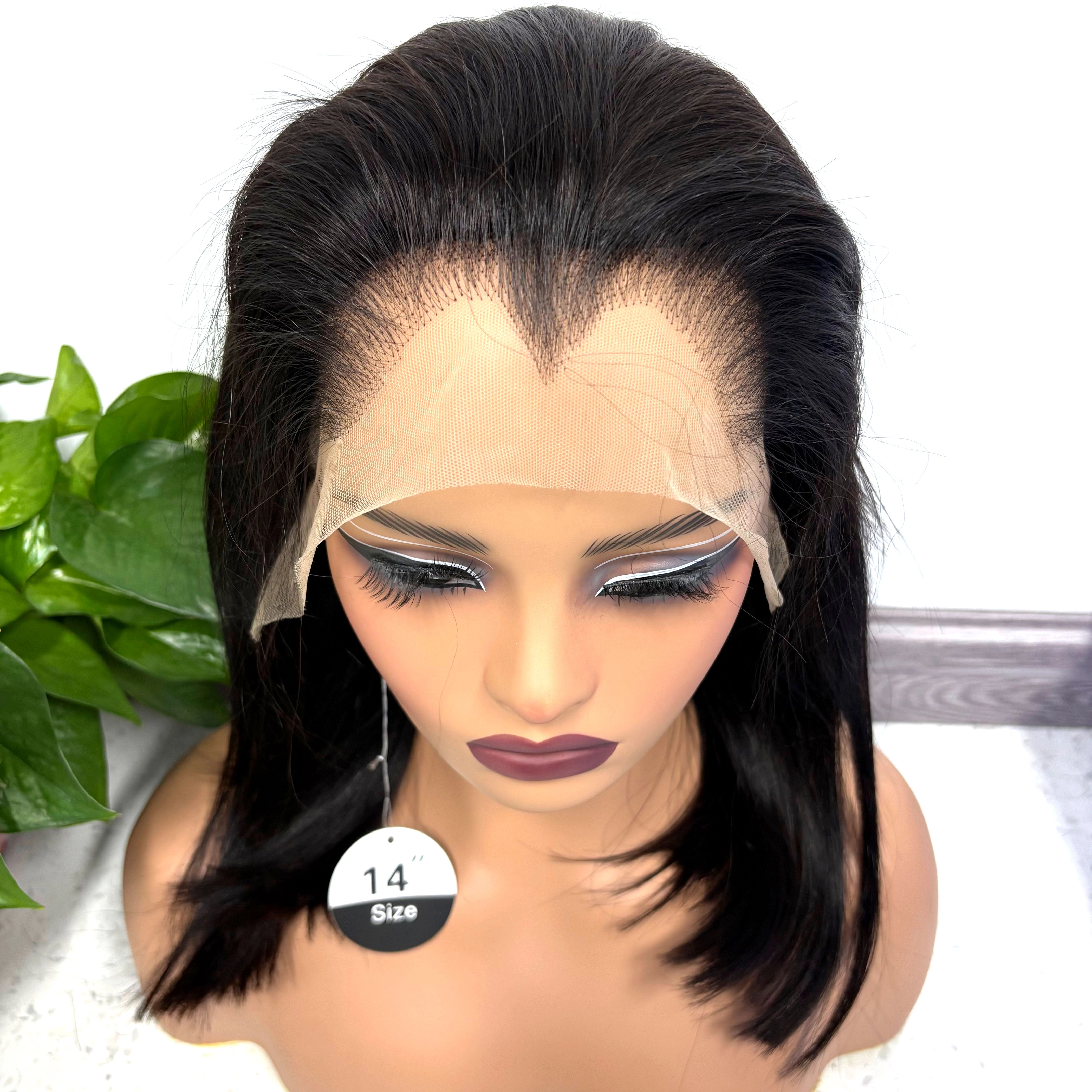 Perruque Bob en cheveux humains lisses avec dentelle frontale M-Line 13x4
