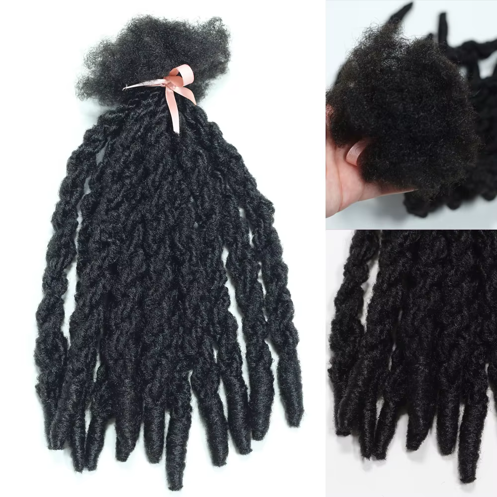 Extensions de cheveux synthétiques bouclés double torsion noirs naturels de 14 pouces pour tressage