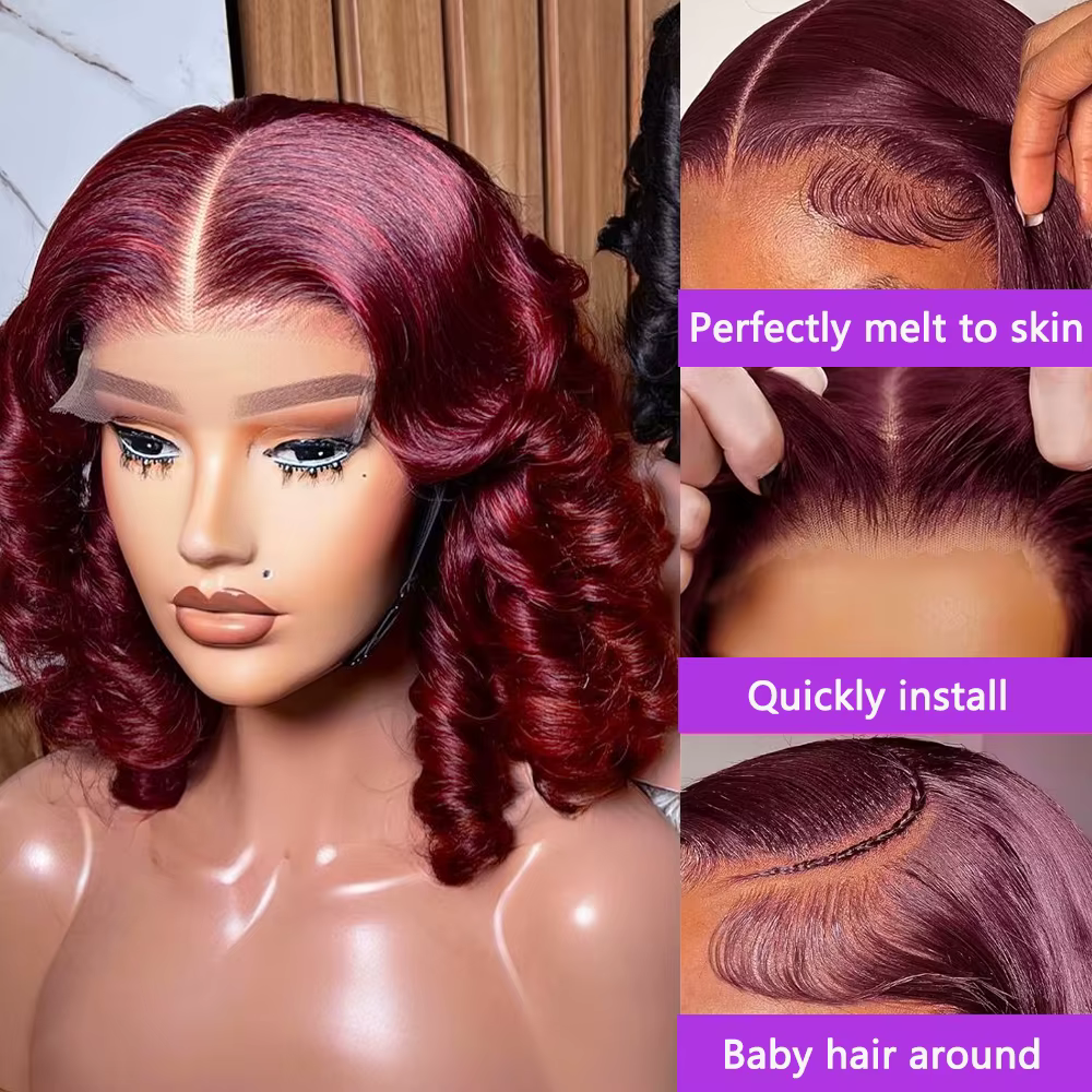 Perruque courte à ondulations profondes en cheveux humains