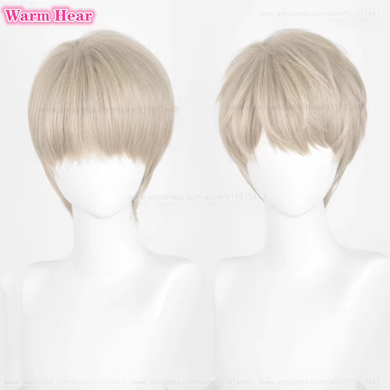 Xavier perruque synthétique jeu court unisexe 30 cm gris clair or/gris Cosplay Anime perruques résistant à la chaleur