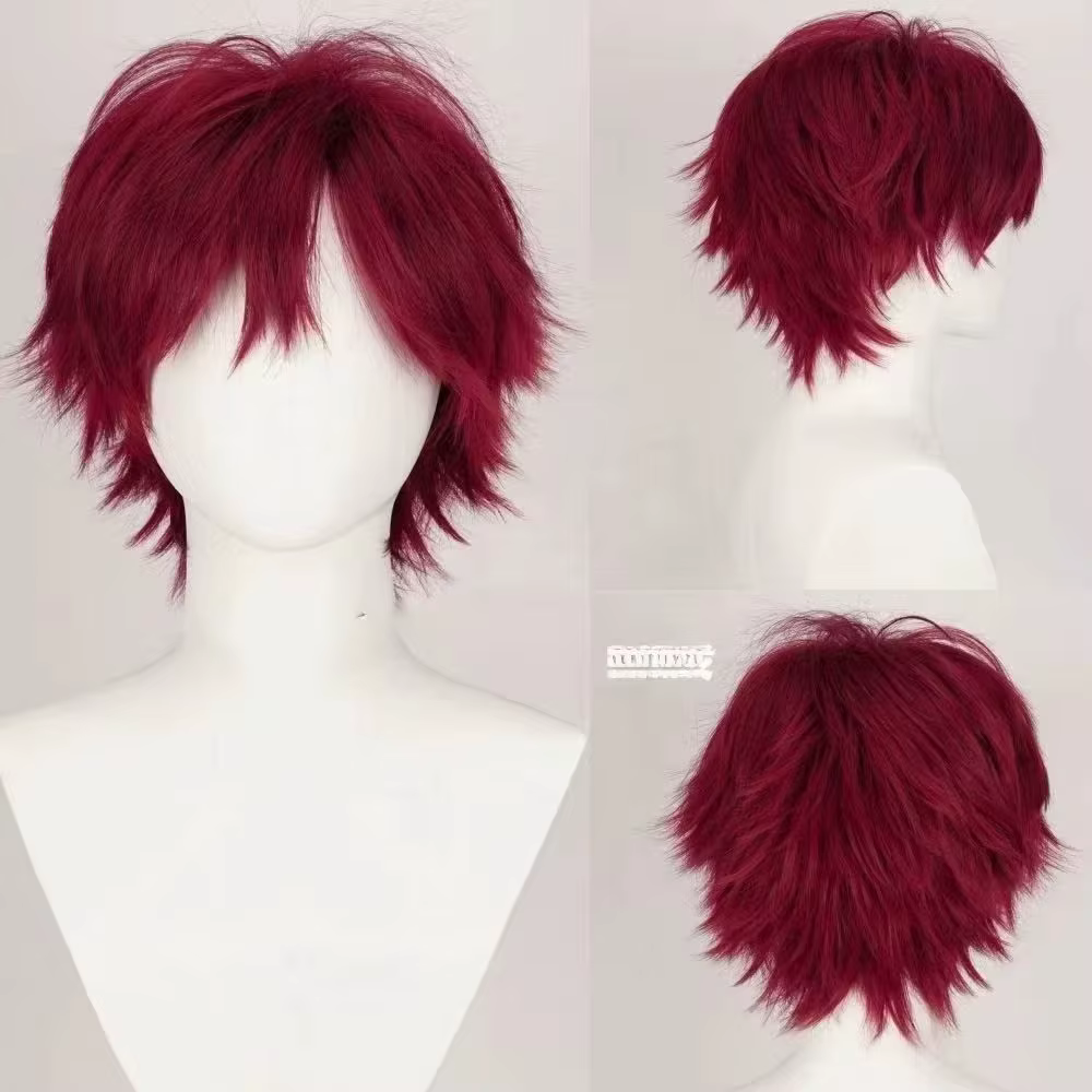 Perruque de cosplay polyvalente rouge synthétique pour hommes